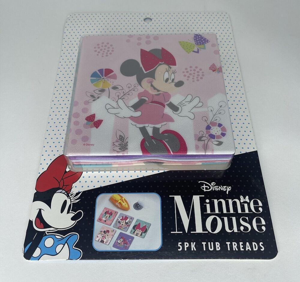 Minnie Mouse 5 Suction Cup Squares Non-Slip Bath Tub Treads Disney Decorations